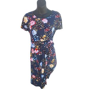 Robbie Bee Navy Blue Floral Sheath Dress size S
